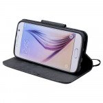 Wholesale Galaxy S6 Edge Color Flip Leather Wallet Case with Strap (Black Black)